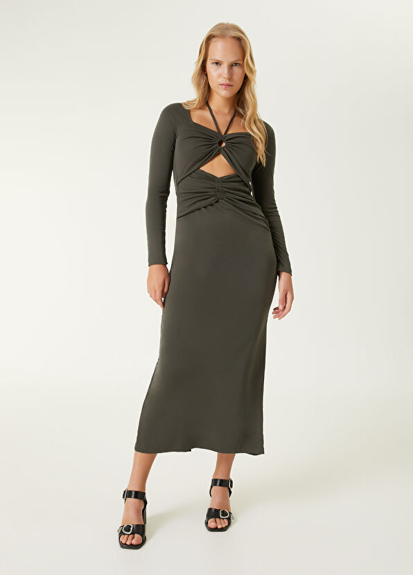 Beymen Club Antrasit Cut-Out Detaylı Midi Jersey Elbise - 2