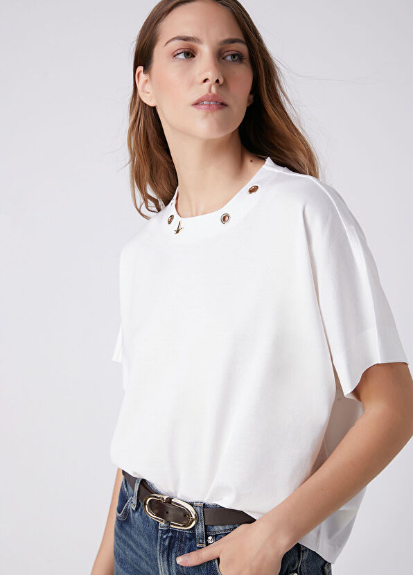 Beymen Club Off-White Eyelet Detailed T-Shirt - 2