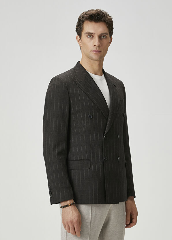 Beymen Club Anthracite Striped Wool Jacket - 2