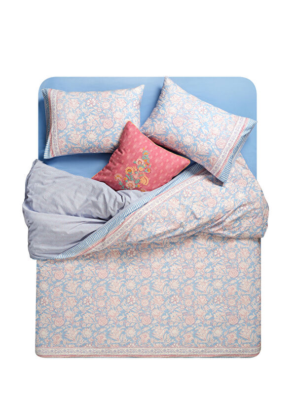 Zsa Zsa Zsu Lahore Blue Fuchsia Cotton Percale King Size Duvet Cover Set 240 x 220 cm - 1