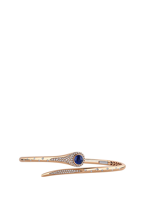 Molu Tropica Lapis Lazuli İnce Pırlantalı 18 Ayar Pembe Altın Kadın Kelepçe Bilezik - 1