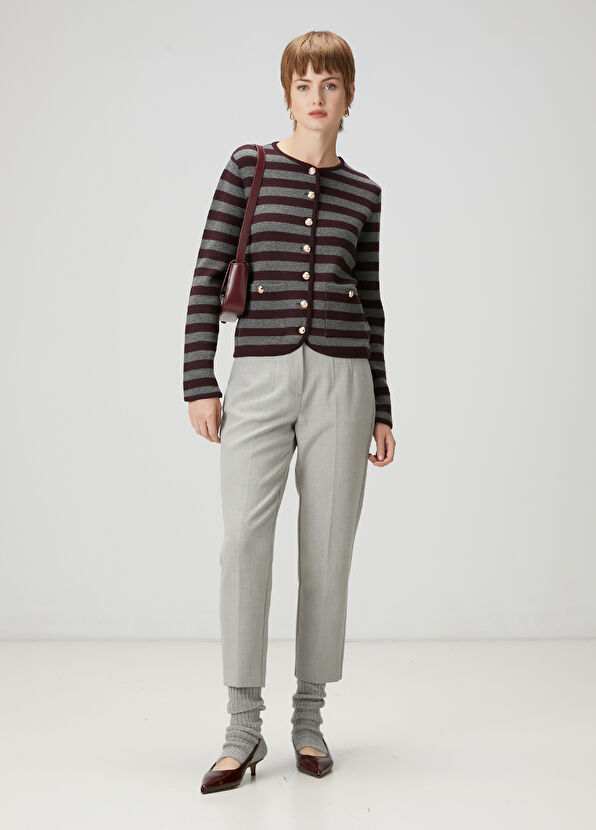 Beymen Club Grey Burgundy Striped Knit Jacket - 2