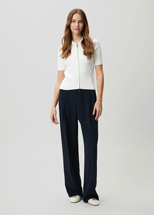 Beymen Club Lacivert Çift Pileli Krep Palazzo Pantolon - 1