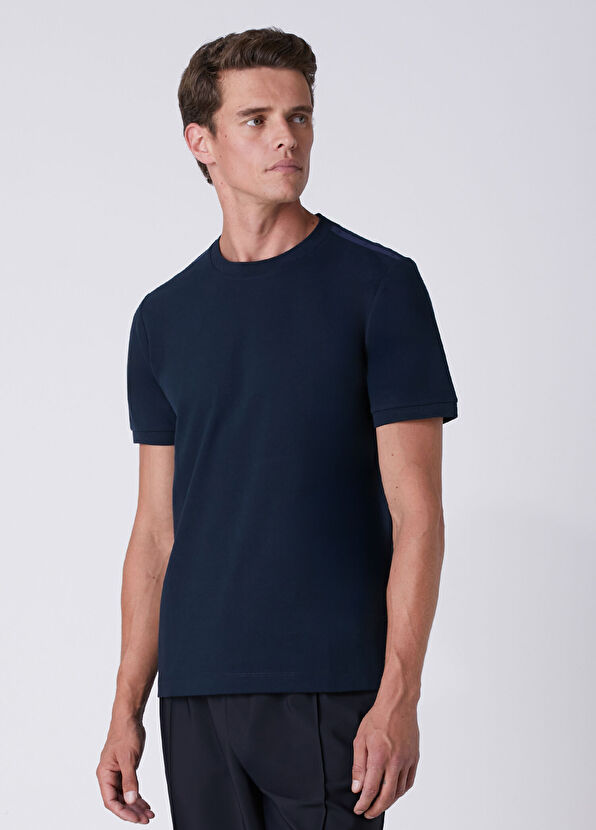 Beymen Club Basic Fit Navy Blue Goose Flex Printed T-Shirt - 4