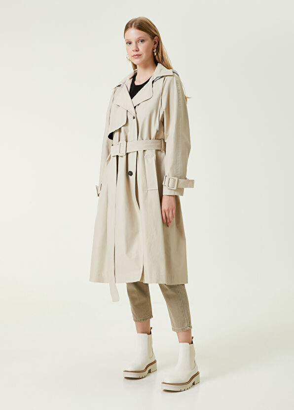 Beymen Club Açık Bej Kapüşonlu Kruvaze Pardösü - 3