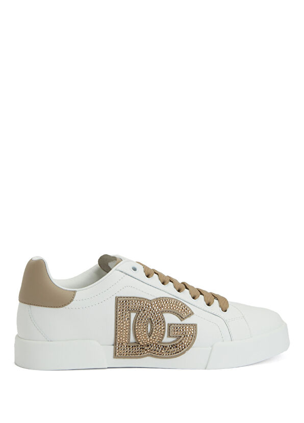 Dolce&Gabbana Portofino Beyaz Taba Kadın Deri Sneaker - 1