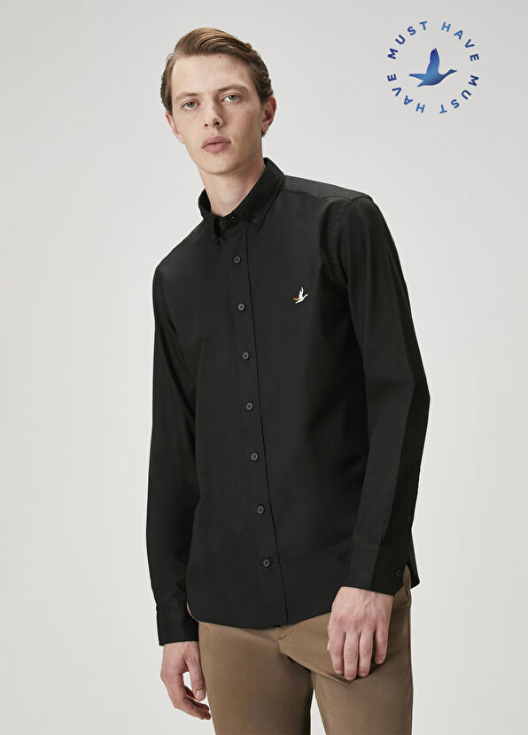 Beymen Club Slim Fit Black Oxford Shirt - 1