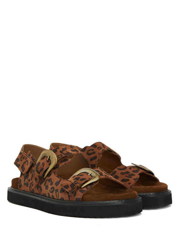 Beymen Club Brown Leopar Print Women's Suede Sandals - 2