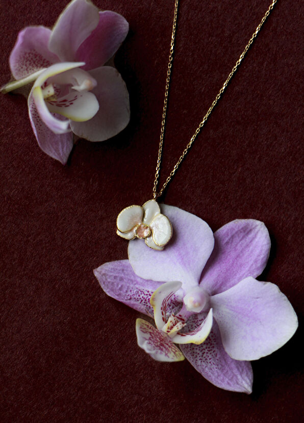 Allegoria Jewelry Orchid White Enamel 925 Sterling Silver 24K Gold Plated Women's Necklace - 2