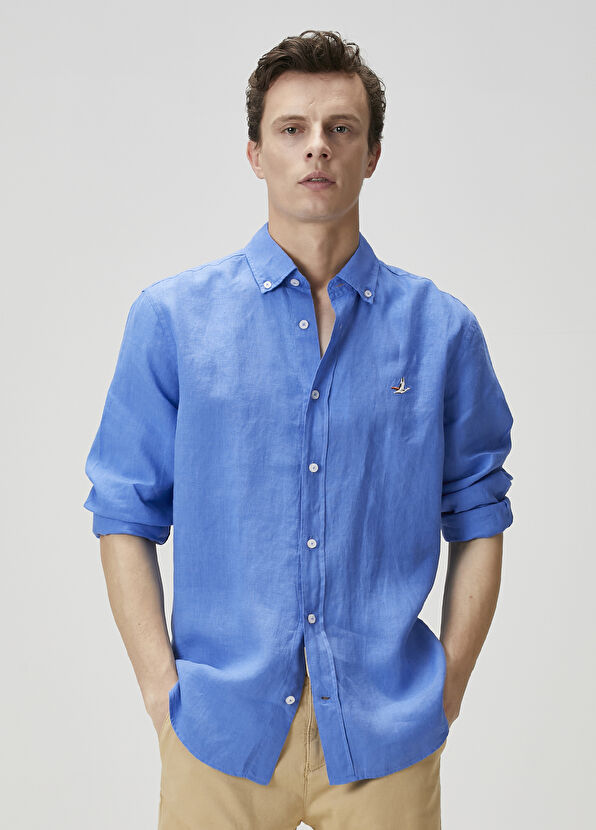 Beymen Club Comfort Fit Blue Linen Shirt - 2