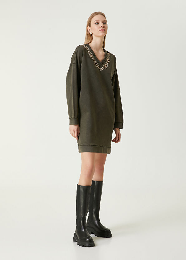 Beymen Club Haki Taş İşlemeli Mini Elbise - 3