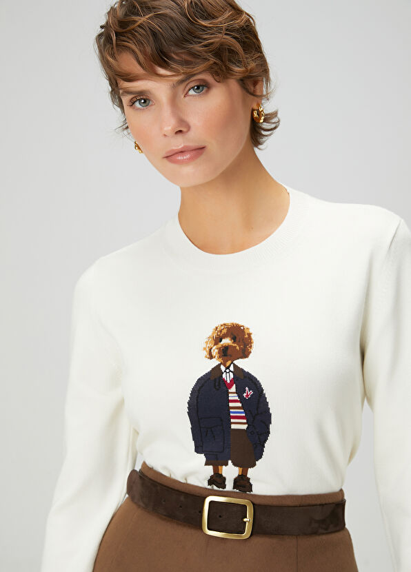 Beymen Club Off-White Dog Jacquard Sweater - 2