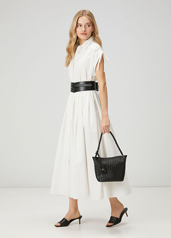 Beymen Club White Gathered Midi Taffeta Shirt Dress - 3