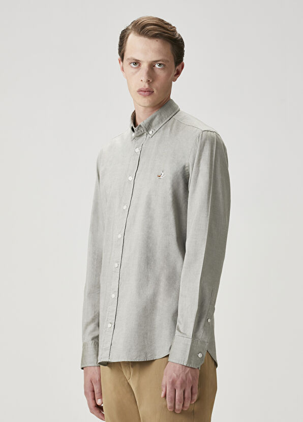 Beymen Club Slim Fit Açık Haki Oxford Gömlek - 4