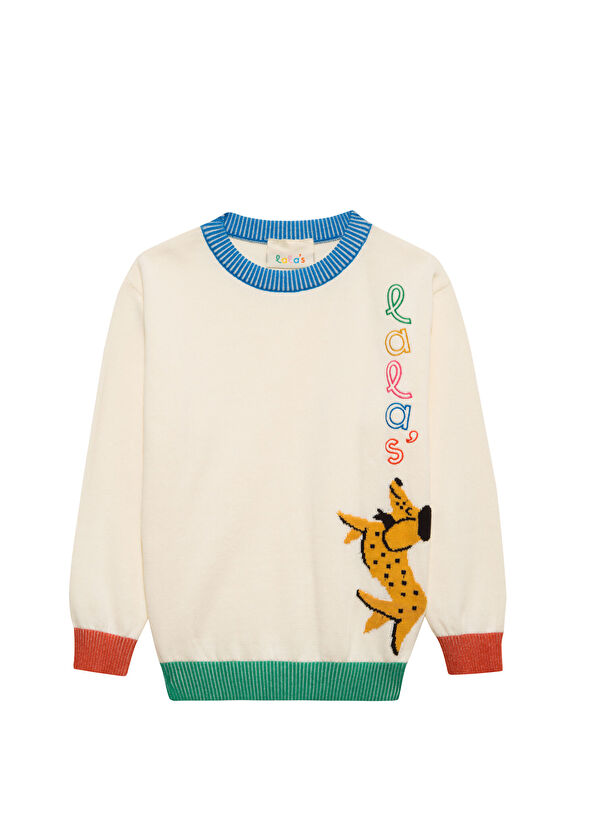 Lala's Joy Patterned Ecru Unisex Kids Sweater - 1