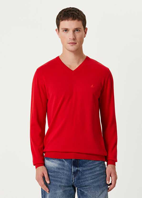 Beymen Club Red V-Neck Sweater - 1