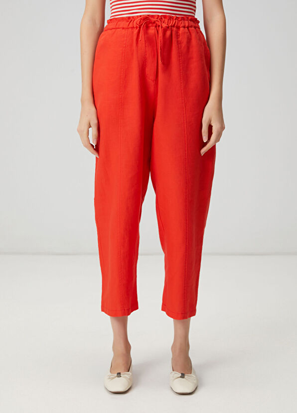 Beymen Club Slouchy Red Linen Pants - 2