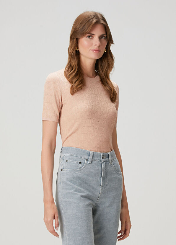 Fendi Pembe Logo Motifli Triko - 1