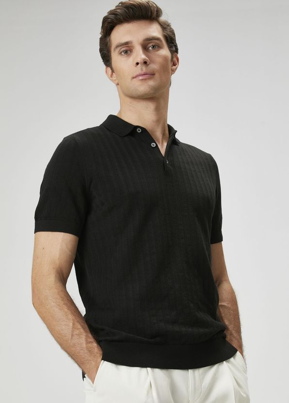 Beymen Collection Siyah Polo Yaka Ajurlu Kısa Kollu Triko - 2