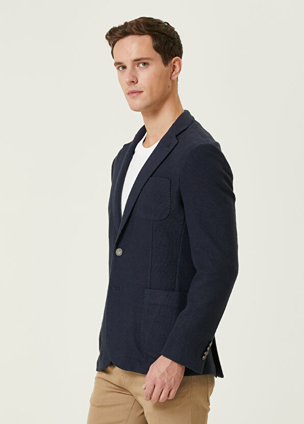 Beymen Club Navy Blue Textured Knitted Blazer - 4