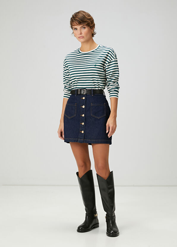 Beymen Club Green Ecru Striped Basic Sweatshirt - 2