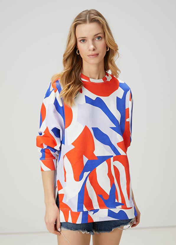 Beymen Club Blue Coral Logo Patterned Sweatshirt - 4