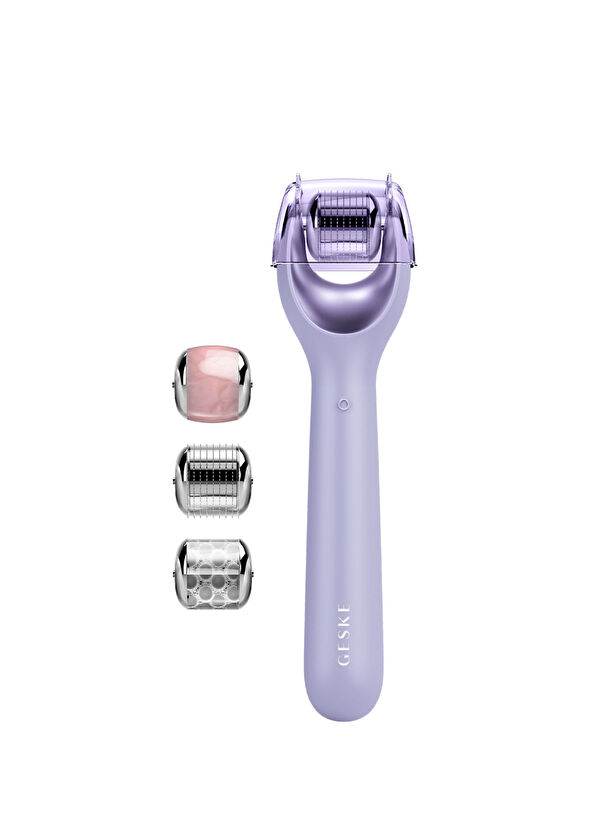 Geske MicroNeedle Face Roller Purple Mikro İğneli Buz Başlığı Pembe Kuvars Başlıklı Dermaroller Bakım Cihazı - 1