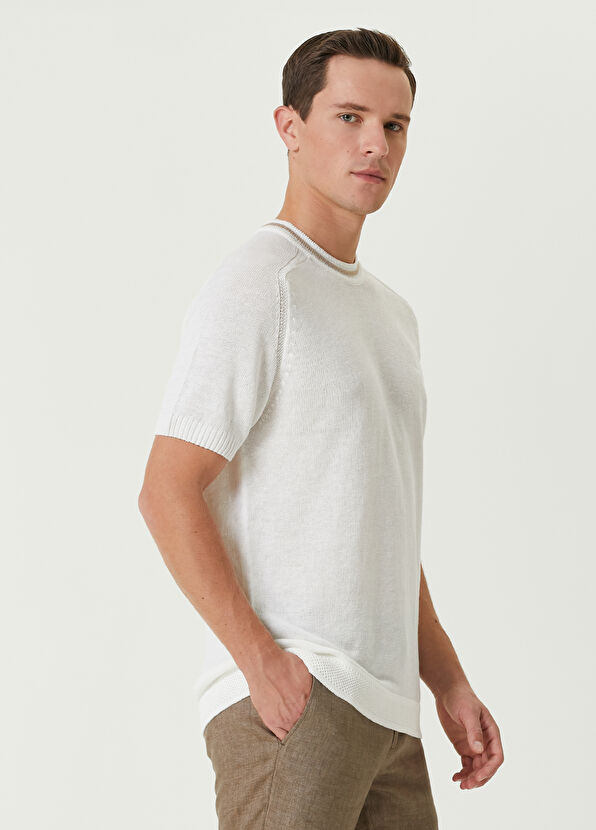 Beymen Club Ecru Short Sleeve Linen Sweater - 4