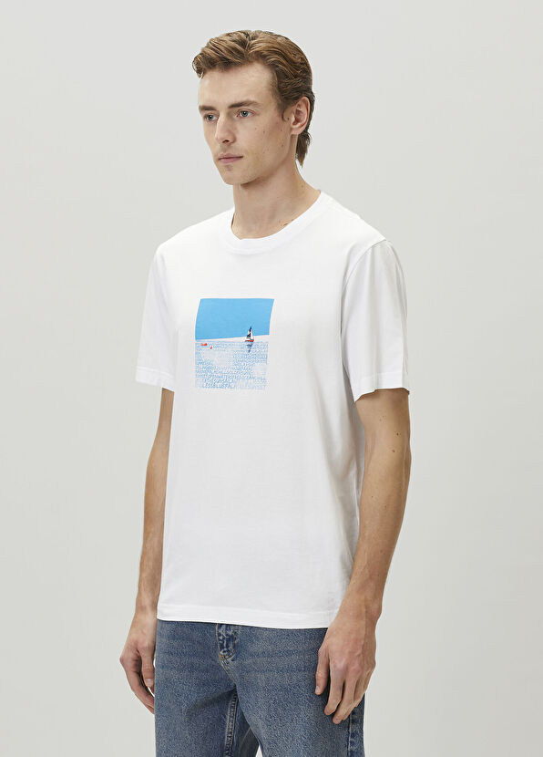 Beymen Club Beyaz Relax Fit Deniz Yelken Artwork T-shirt - 4