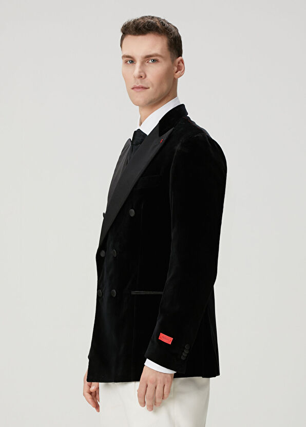 Isaia Black Double-Breasted Corduroy Tuxedo Jacket - 3