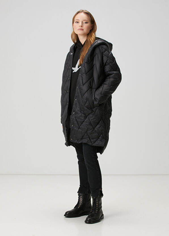 Beymen Club Siyah Kapüşonlu Kapitoneli Kaban - 3