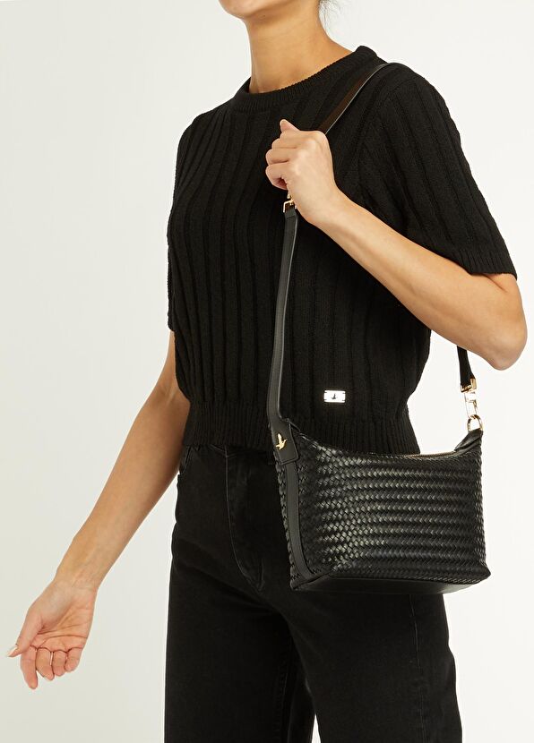 Beymen Club Black Knitting Textured Women's Leather Bag - 2