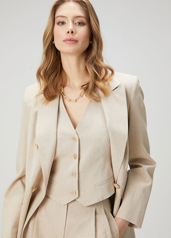 Beymen Club Beige Linen Vest - 2