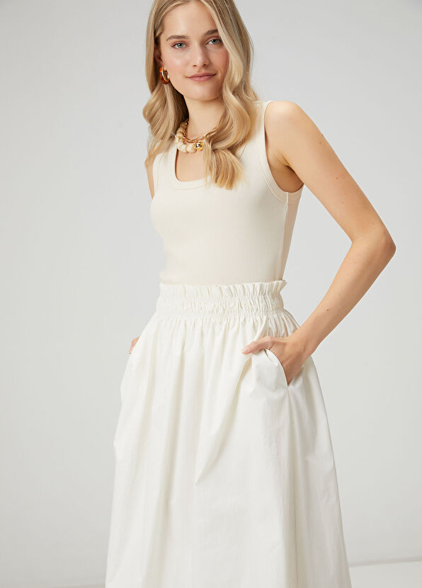 Beymen Club Kırık Beyaz Beli Lastikli Midi Etek - 2