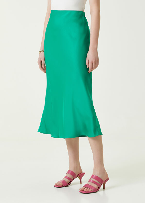 Beymen Club Yeşil Midi Evaze Saten Etek - 3