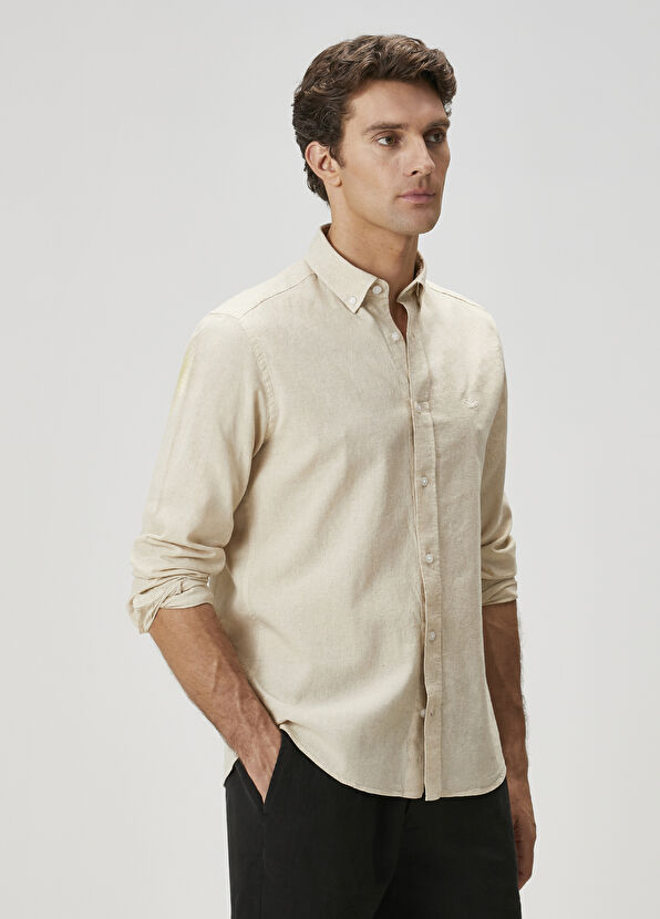 Beymen Club Comfort Fit Beige Linen Shirt - 2
