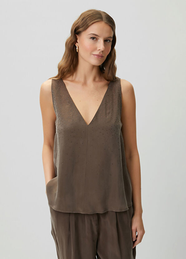 Beymen Club Kahverengi Hotfix Taşlı Bluz - 4