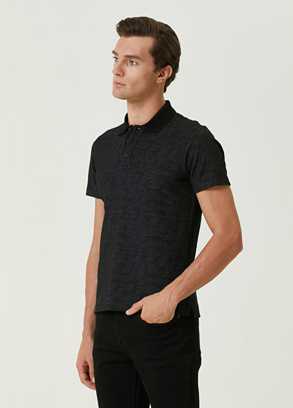 Beymen Club Slim Fit Siyah Polo Yaka Kamuflaj Dokulu T-shirt - 4