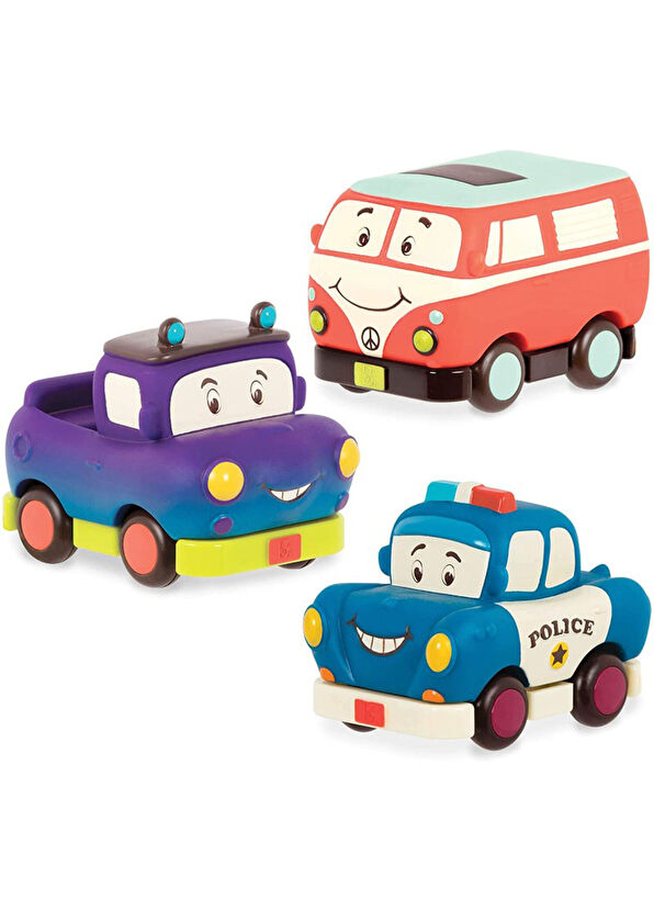 B.Toys Polis Retro Van Jeep 3'lü Mini Çek Bırak Araba Seti - 3