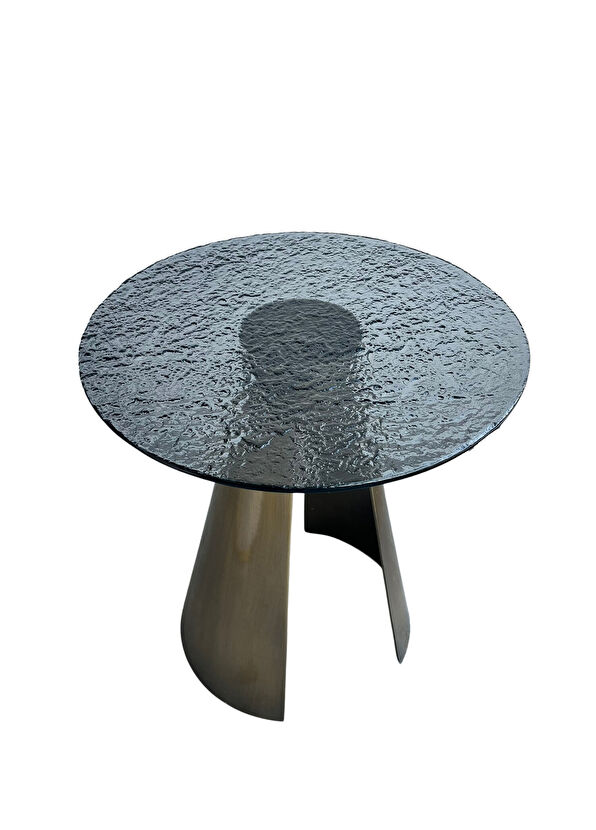 Lucenti Design Herse Yellow Tumbled Metal Foot Side Table with Smoked Glass Top - 4