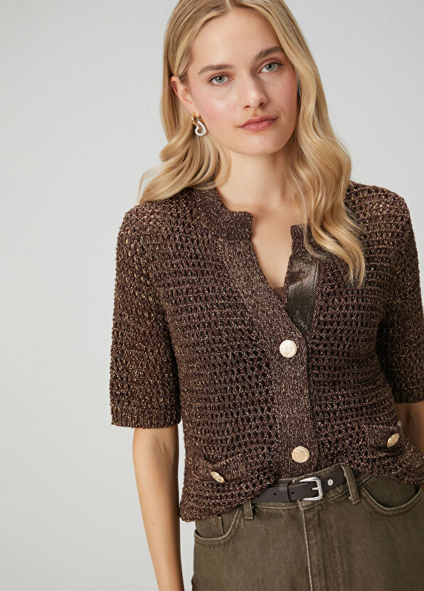 Beymen Club Brown Glitter Openwork Cardigan - 2