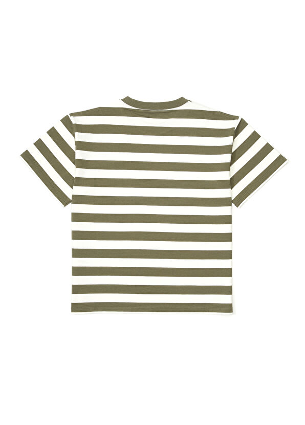 Pueril Haki Beyaz Çizgili Kız Çocuk T-shirt - 2