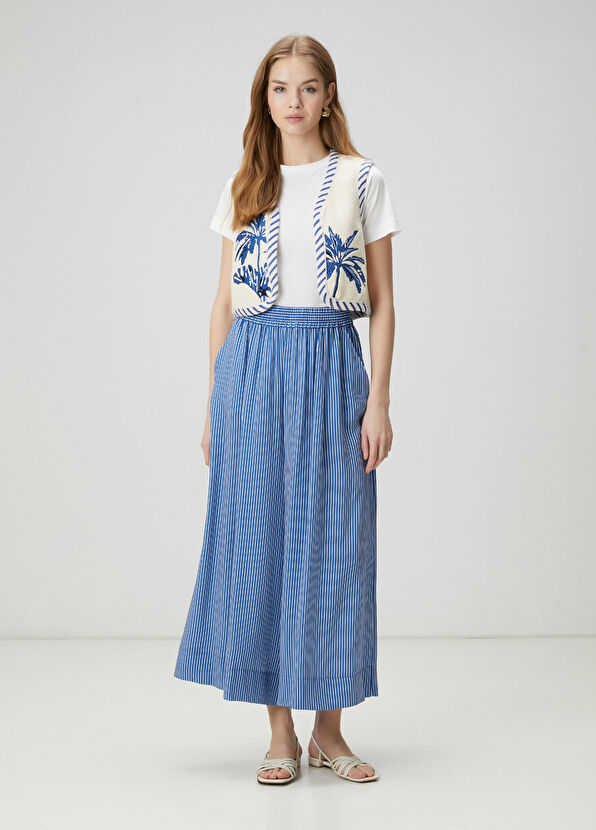 Beymen Club Mavi Çizgili İpek Pantolon - 2