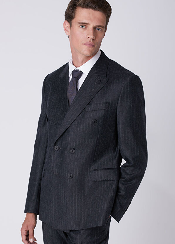 Beymen Club Anthracite Flannel Wool Double Breasted Suit - 2