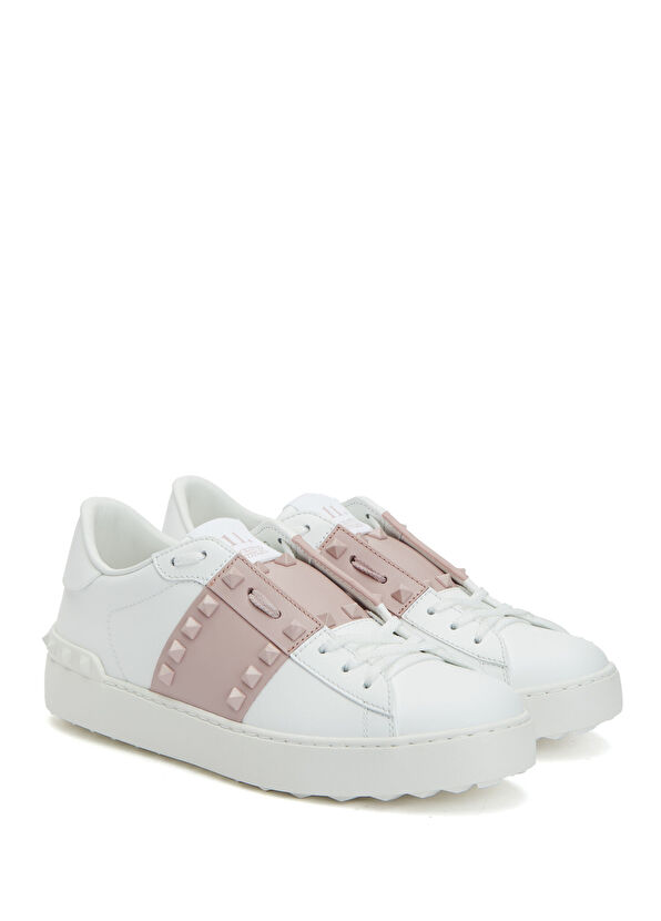 Rockstud Open Beyaz Pembe Kadın Deri Sneaker - Görsel 3