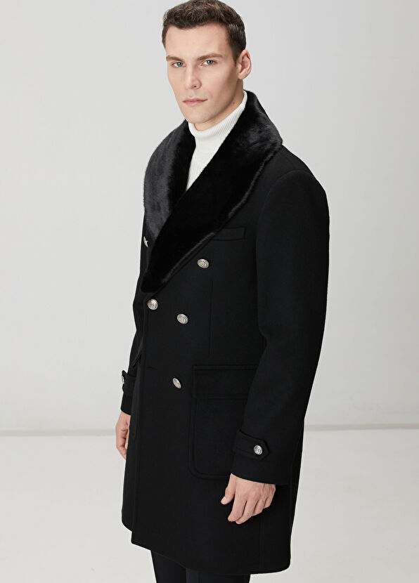 Network Siyah Yün Kaşmir Karışımlı Palto - 2