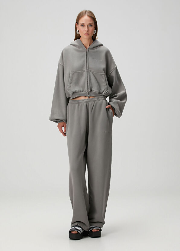 Alexander Wang Oversized Gri Kapüşonlu Fermuarlı Sweatshirt - 2