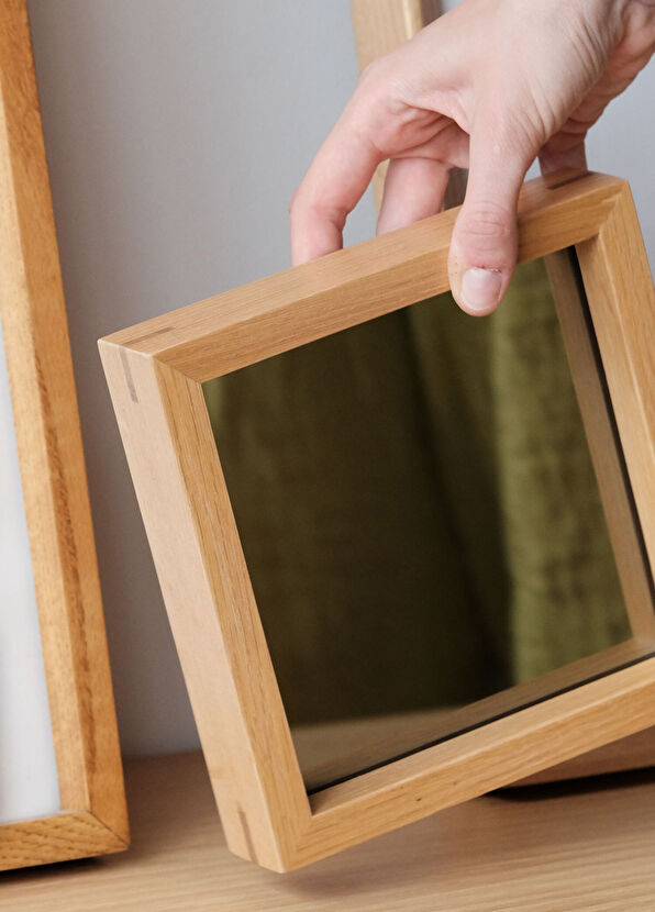 Ananas Edge Serisi Raw Ahşap Çerçeveli Kare Küçük Boy Duvar Aynası - 2