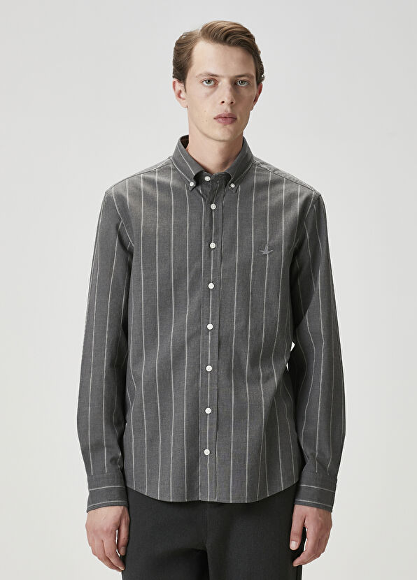 Beymen Club Comfort Fit Gri Çizgi Desenli Gömlek - 1