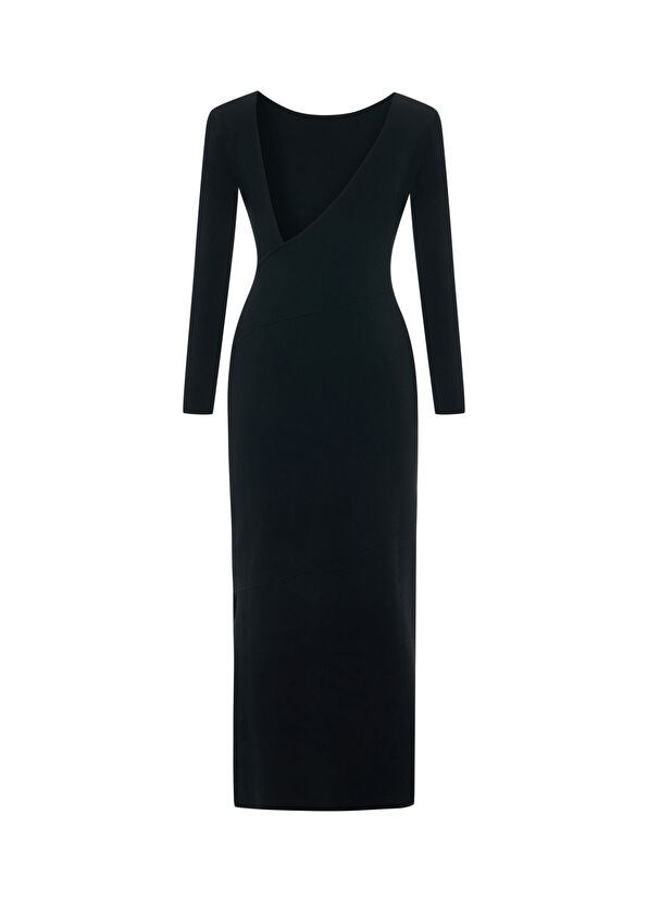 Rawe Muse Black Long Sleeve Low-cut Women's Midi Dress - 2